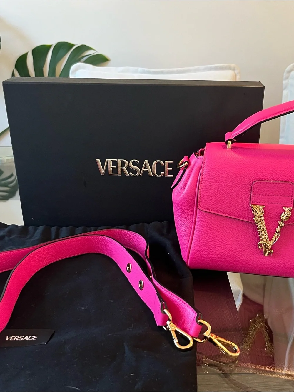 Versace Virtus Grainy Calf Pink Top Handle Bag NWT